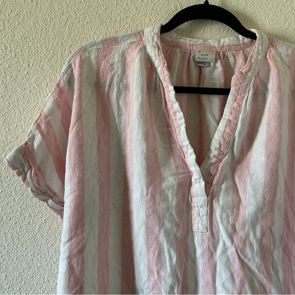 A New Day Women’s Pop Over Shirt Linen Blend XXL Pink Striped Dolman Sleeves - Picture 2 of 7